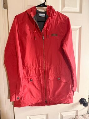 Women’s Columbia Lightweight Hooded Jacket Red Full Zip Outdoor Windbreaker Sm